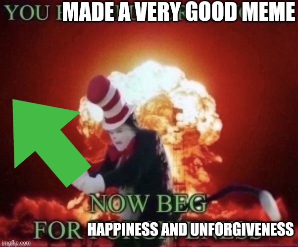 Beg for forgiveness | MADE A VERY GOOD MEME HAPPINESS AND UNFORGIVENESS | image tagged in beg for forgiveness | made w/ Imgflip meme maker