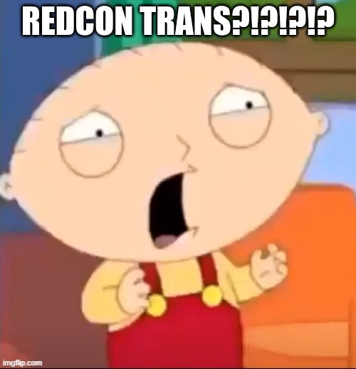 Distressed Stewie | REDCON TRANS?!?!?!? | image tagged in distressed stewie | made w/ Imgflip meme maker