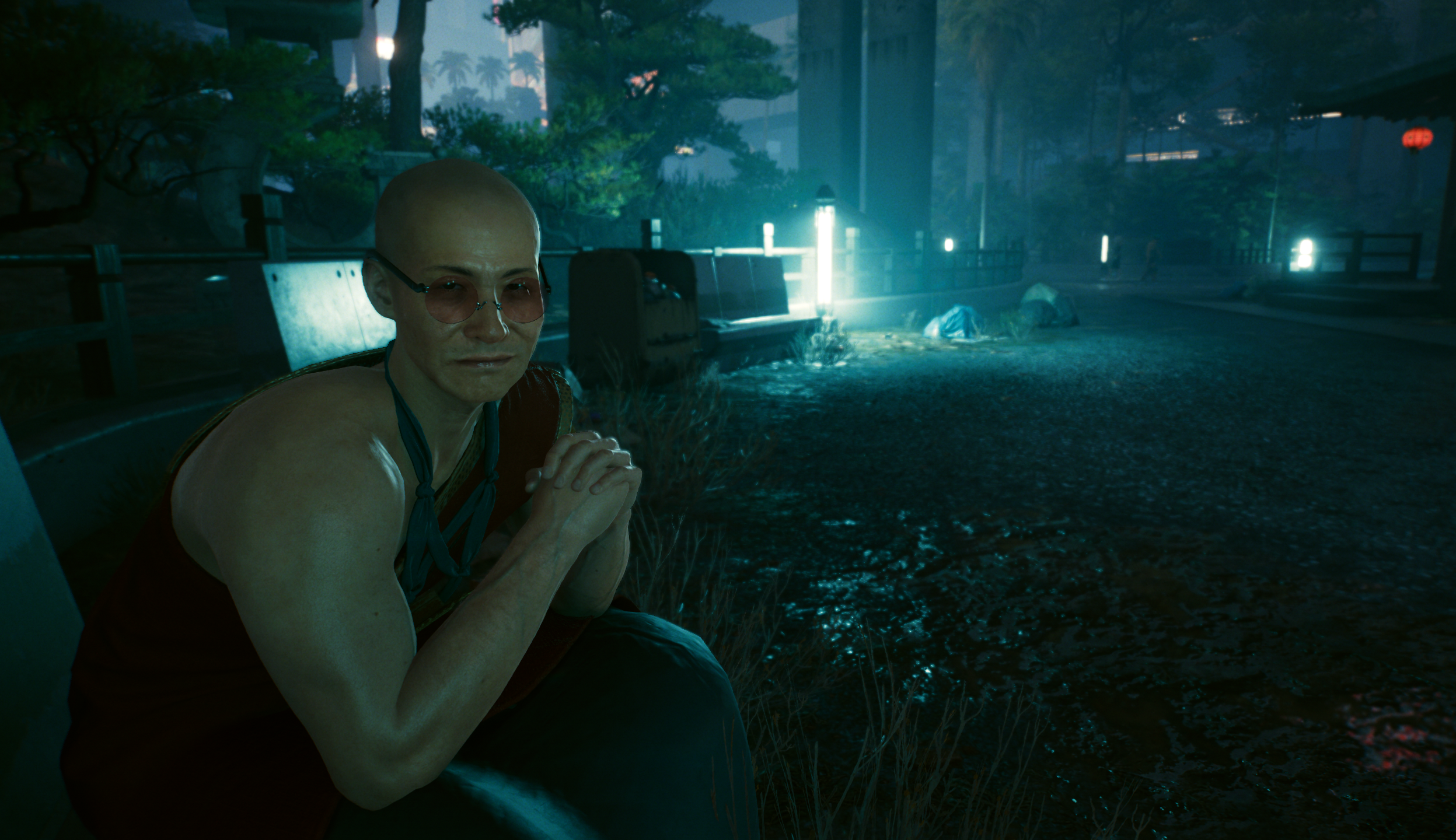 High Quality smiling monk from Cyberpunk 2077 Blank Meme Template