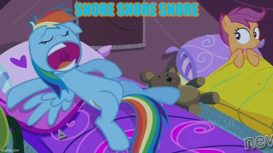 Rainbow Dash sleepover | SNORE SNORE SNORE | image tagged in rainbow dash sleepover | made w/ Imgflip meme maker