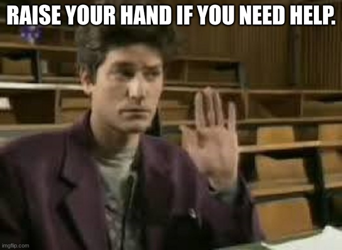 Raise Your Hand if You Need Help | RAISE YOUR HAND IF YOU NEED HELP. | image tagged in student | made w/ Imgflip meme maker