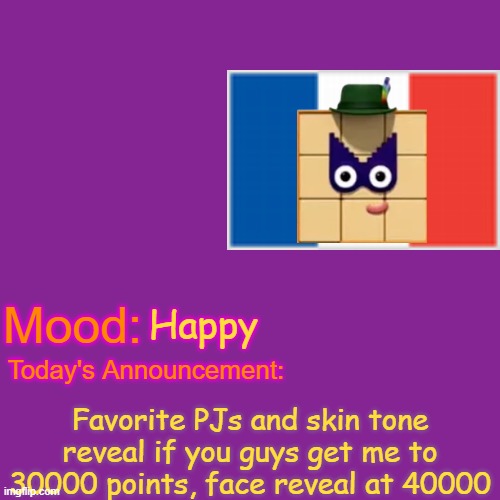Seriously, I will do it. (I'm not far off from 30,000; I'm at 24,499 at the time of making this meme) | Happy; Favorite PJs and skin tone reveal if you guys get me to 30000 points, face reveal at 40000 | image tagged in face reveal | made w/ Imgflip meme maker