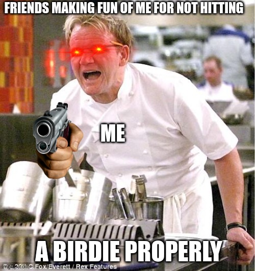 Chef Gordon Ramsay | FRIENDS MAKING FUN OF ME FOR NOT HITTING; ME; A BIRDIE PROPERLY | image tagged in memes,chef gordon ramsay | made w/ Imgflip meme maker