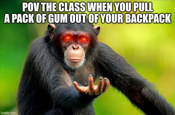 when you bring gum to school | POV THE CLASS WHEN YOU PULL A PACK OF GUM OUT OF YOUR BACKPACK | image tagged in school,class,lol,memes,gum,funny | made w/ Imgflip meme maker