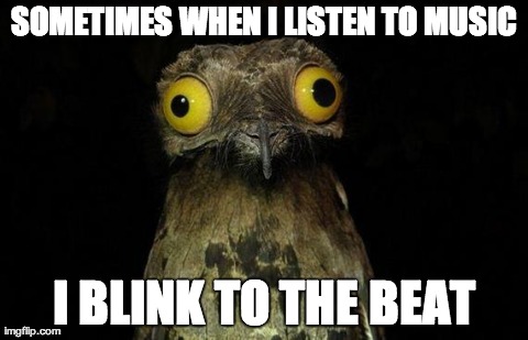 Weird Stuff I Do Potoo | SOMETIMES WHEN I LISTEN TO MUSIC I BLINK TO THE BEAT | image tagged in memes,weird stuff i do potoo | made w/ Imgflip meme maker