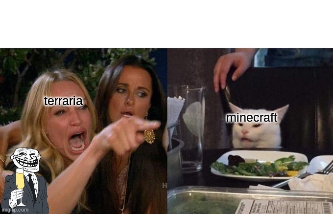 the streams truth | terraria; minecraft | image tagged in memes,woman yelling at cat | made w/ Imgflip meme maker