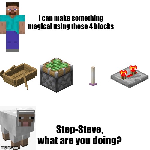 If you know, you know | I can make something magical using these 4 blocks; Step-Steve, what are you doing? | image tagged in minecraft | made w/ Imgflip meme maker