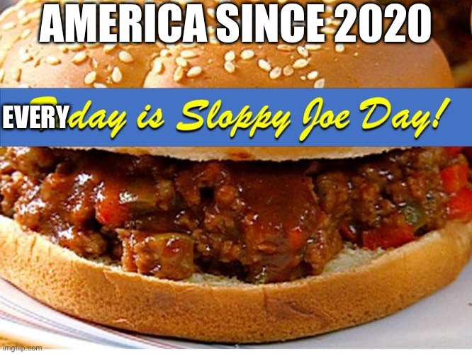 Time to delete and repost my first meme because of a typo and hope I don’t get banned! | AMERICA SINCE 2020; EVERY | image tagged in sloppy joe day | made w/ Imgflip meme maker