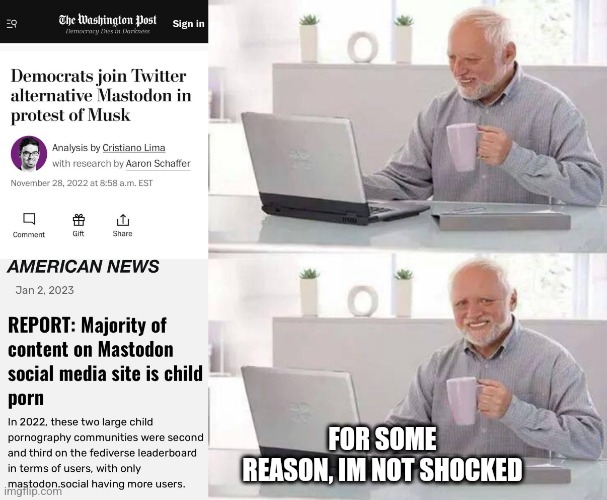 1984 | FOR SOME REASON, IM NOT SHOCKED | image tagged in hide the pain harold,democrats,twitter,liberals,pedophiles,sexual predator | made w/ Imgflip meme maker
