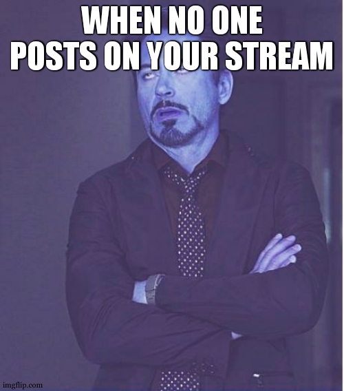 Image title | WHEN NO ONE POSTS ON YOUR STREAM | image tagged in memes,face you make robert downey jr | made w/ Imgflip meme maker