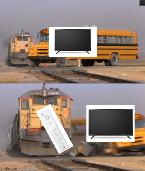 gamers when they rage | image tagged in a train hitting a school bus | made w/ Imgflip meme maker