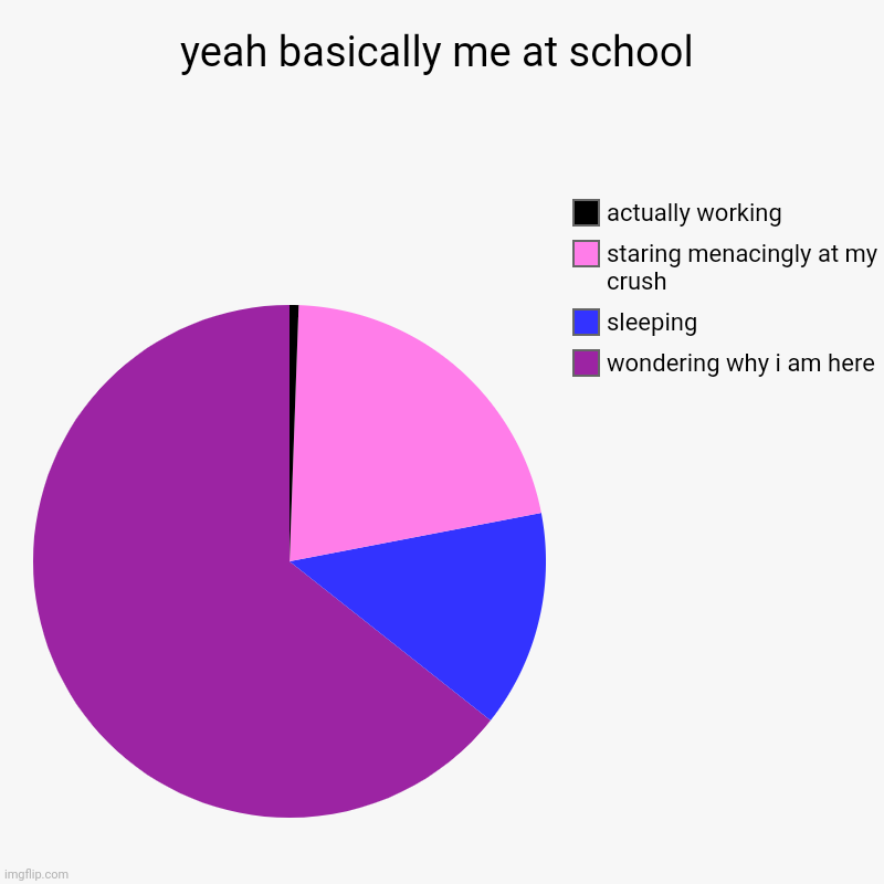 yes this is a bi chart | yeah basically me at school | wondering why i am here, sleeping , staring menacingly at my crush , actually working | image tagged in charts,pie charts | made w/ Imgflip chart maker