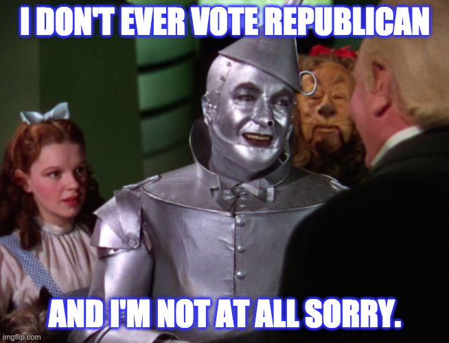I DON'T EVER VOTE REPUBLICAN AND I'M NOT AT ALL SORRY. | made w/ Imgflip meme maker