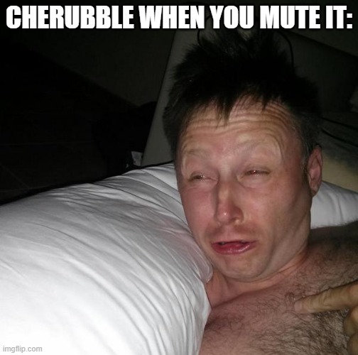 le msm meme | CHERUBBLE WHEN YOU MUTE IT: | image tagged in limmy waking up,my singing monsters,gaming | made w/ Imgflip meme maker