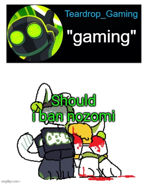 Teardrop_Gaming template | Should i ban nozomi | image tagged in teardrop_gaming template | made w/ Imgflip meme maker