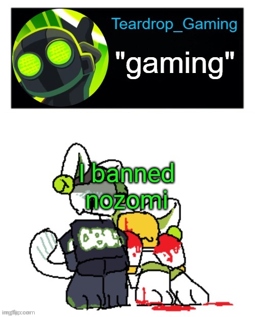 Teardrop_Gaming template | I banned nozomi | image tagged in teardrop_gaming template | made w/ Imgflip meme maker