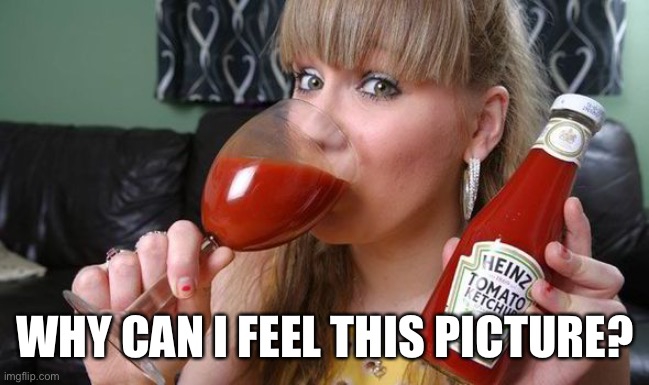 drink-ketchup | WHY CAN I FEEL THIS PICTURE? | image tagged in drink-ketchup | made w/ Imgflip meme maker