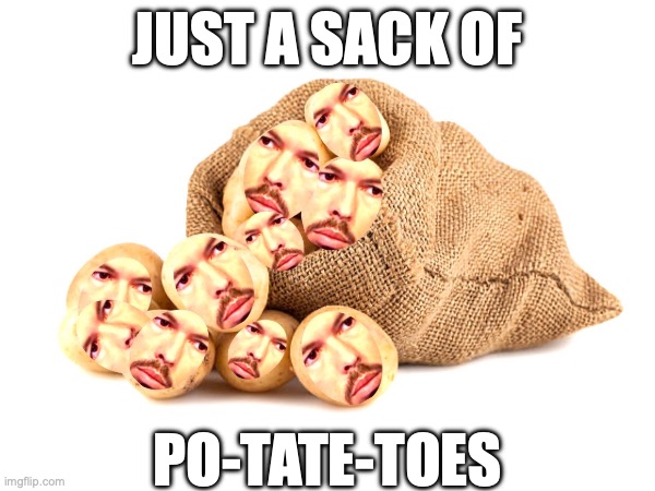 Sack of Po-tate-toes | JUST A SACK OF; PO-TATE-TOES | image tagged in funny memes | made w/ Imgflip meme maker