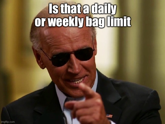 Cool Joe Biden | Is that a daily or weekly bag limit | image tagged in cool joe biden | made w/ Imgflip meme maker