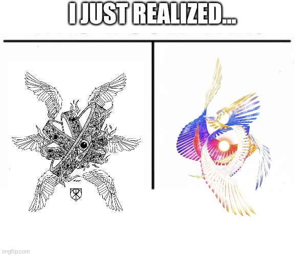 Galeem is based on a biblically accurate angel (I probably could've found a better image) | I JUST REALIZED... | image tagged in comparison table | made w/ Imgflip meme maker