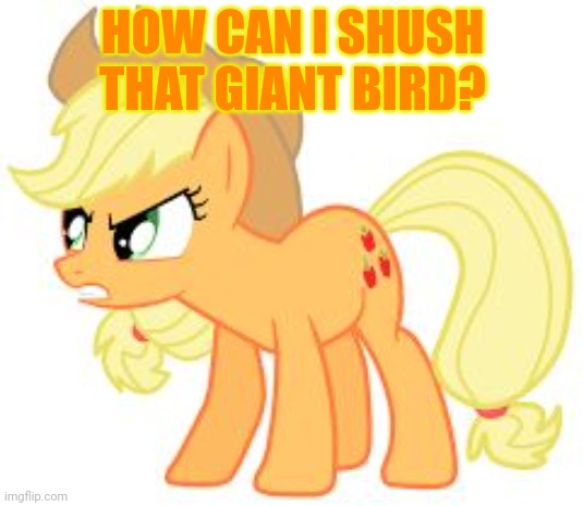 angry applejack | HOW CAN I SHUSH THAT GIANT BIRD? | image tagged in angry applejack | made w/ Imgflip meme maker