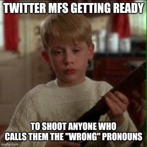 I iDenTifiE aS a bAskEtball | TWITTER MFS GETTING READY; TO SHOOT ANYONE WHO CALLS THEM THE "WRONG" PRONOUNS | image tagged in home alone kevin | made w/ Imgflip meme maker