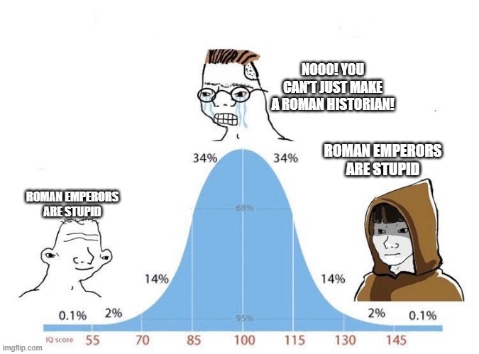 When you get a Roman emperor | NOOO! YOU CAN'T JUST MAKE A ROMAN HISTORIAN! ROMAN EMPERORS ARE STUPID; ROMAN EMPERORS ARE STUPID | image tagged in bell curve,memes | made w/ Imgflip meme maker
