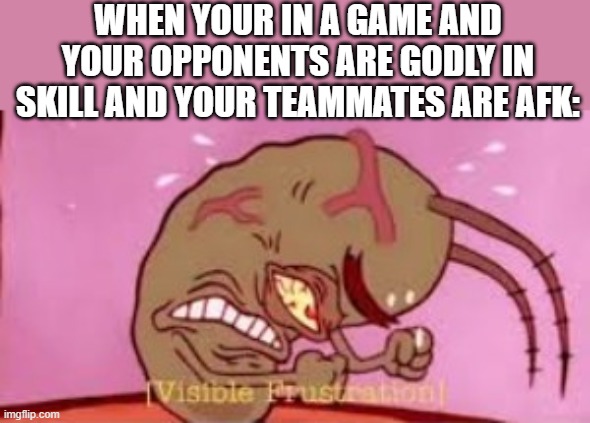 Visible Frustration | WHEN YOUR IN A GAME AND YOUR OPPONENTS ARE GODLY IN SKILL AND YOUR TEAMMATES ARE AFK: | image tagged in visible frustration | made w/ Imgflip meme maker