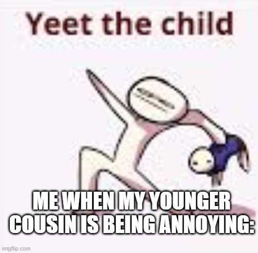 single yeet the child panel | ME WHEN MY YOUNGER COUSIN IS BEING ANNOYING: | image tagged in single yeet the child panel,cousin | made w/ Imgflip meme maker