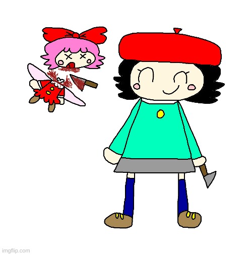 Adeleine cuts Ribbon's head off (and it's hilarious) | image tagged in kirby,gore,blood,funny,cute,knife | made w/ Imgflip meme maker