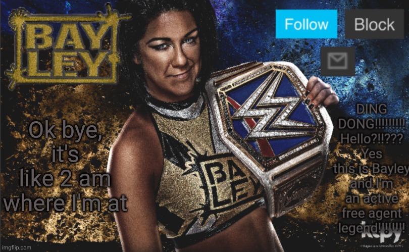 Bayley Heel Announcement Template | Ok bye, it's like 2 am where I'm at | image tagged in bayley heel announcement template | made w/ Imgflip meme maker