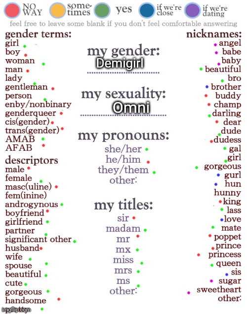Terms you can call me | Demigirl; Omni | image tagged in terms you can call me | made w/ Imgflip meme maker