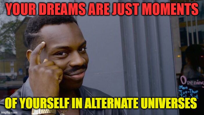 roll safe think about it | YOUR DREAMS ARE JUST MOMENTS; OF YOURSELF IN ALTERNATE UNIVERSES | image tagged in memes,roll safe think about it | made w/ Imgflip meme maker