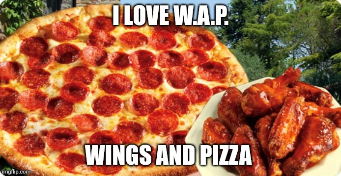 W.A.P. | I LOVE W.A.P. WINGS AND PIZZA | image tagged in wings,pizza,buffalo wings,foods,hot wings,memes | made w/ Imgflip meme maker
