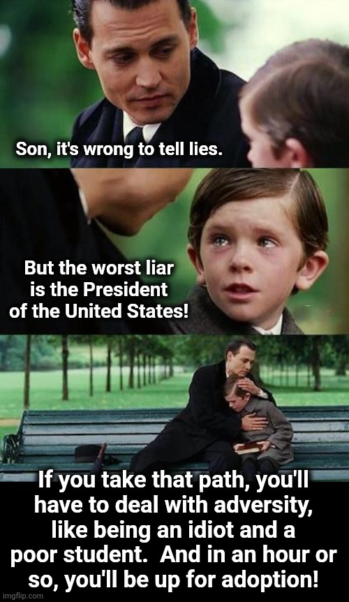 When you discover the worst | Son, it's wrong to tell lies. But the worst liar is the President of the United States! If you take that path, you'll
have to deal with adversity, like being an idiot and a
poor student.  And in an hour or
so, you'll be up for adoption! | image tagged in crying-boy-on-a-bench,memes,joe biden,lies,democrats,adoption | made w/ Imgflip meme maker