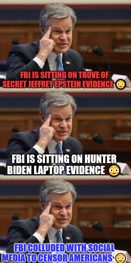 Why nobody should ever trust the FBI | FBI IS SITTING ON TROVE OF SECRET JEFFREY EPSTEIN EVIDENCE 😳; FBI IS SITTING ON HUNTER BIDEN LAPTOP EVIDENCE 😳; FBI COLLUDED WITH SOCIAL MEDIA TO CENSOR AMERICANS 😳 | image tagged in americans,want,answers,corrupt,fbi | made w/ Imgflip meme maker