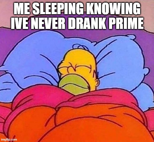 Homer Simpson sleeping peacefully | ME SLEEPING KNOWING IVE NEVER DRANK PRIME | image tagged in homer simpson sleeping peacefully | made w/ Imgflip meme maker