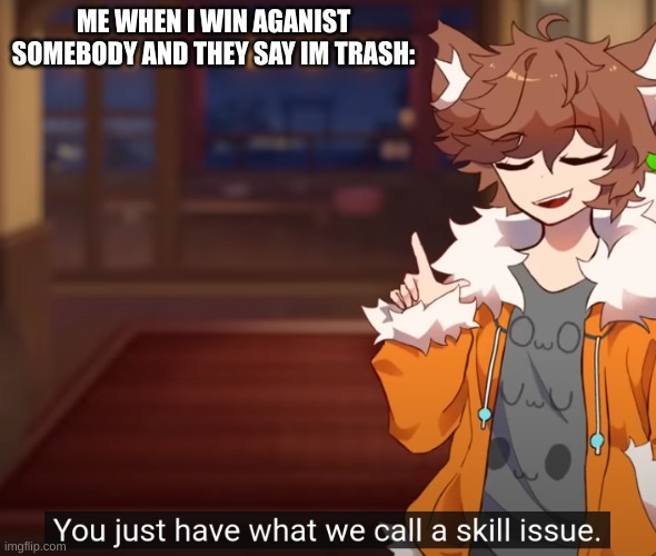 true | ME WHEN I WIN AGANIST SOMEBODY AND THEY SAY IM TRASH: | image tagged in skill issue | made w/ Imgflip meme maker