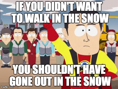 Captain Hindsight | IF YOU DIDN'T WANT TO WALK IN THE SNOW YOU SHOULDN'T HAVE GONE OUT IN THE SNOW | image tagged in memes,captain hindsight | made w/ Imgflip meme maker