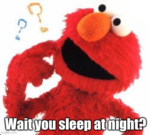 Elmo Questions | Wait you sleep at night? | image tagged in elmo questions | made w/ Imgflip meme maker