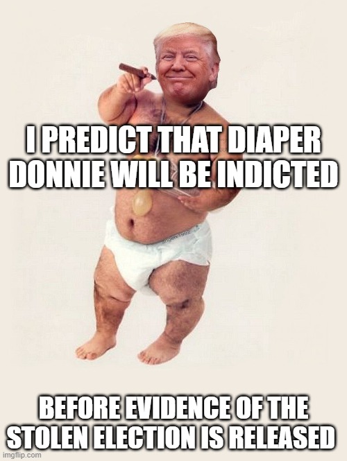 Clairvoyant, treasonous, CULT45,liar, grifter, | I PREDICT THAT DIAPER DONNIE WILL BE INDICTED; BEFORE EVIDENCE OF THE STOLEN ELECTION IS RELEASED | image tagged in diaper donny | made w/ Imgflip meme maker