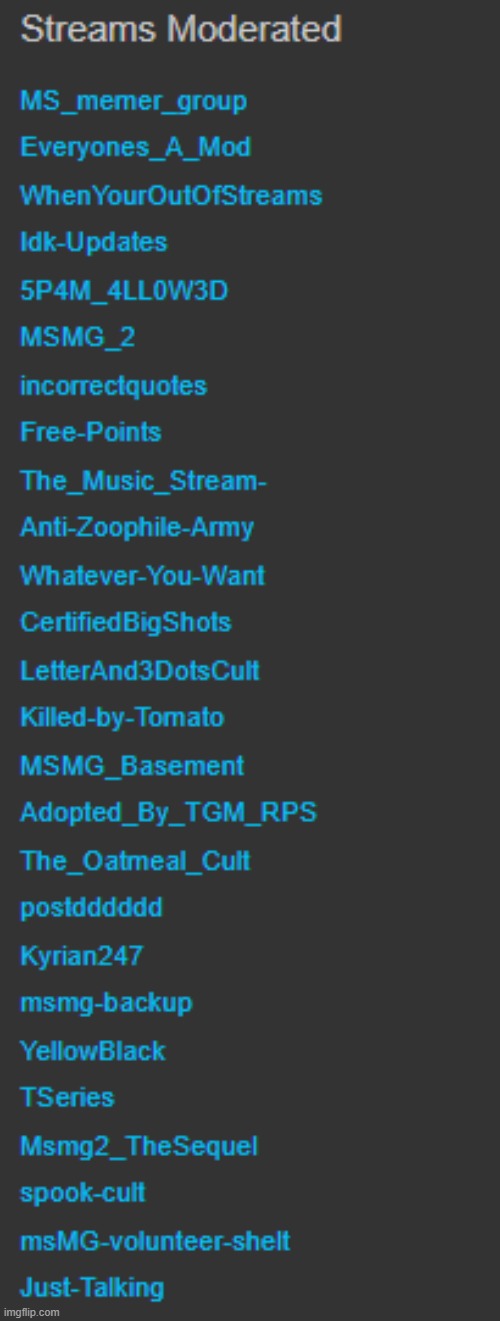 The amount of streams I mod is insane although most of y'all have more | made w/ Imgflip meme maker