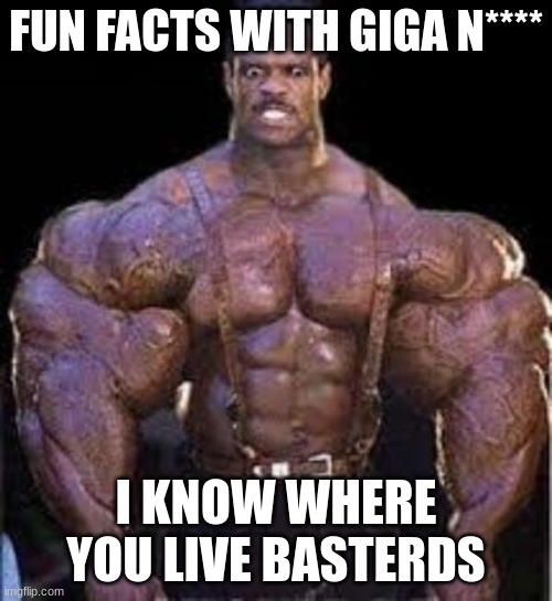 Giga Ni*** | FUN FACTS WITH GIGA N****; I KNOW WHERE YOU LIVE BASTERDS | image tagged in giga ni | made w/ Imgflip meme maker