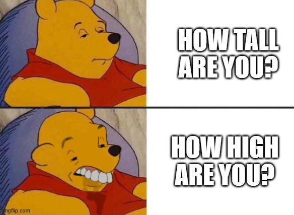 Y I K E S | HOW TALL ARE YOU? HOW HIGH ARE YOU? | image tagged in winnie the pooh ok to worst | made w/ Imgflip meme maker