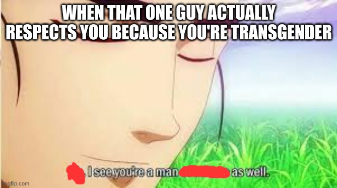 im not trans buuuuuuuut | WHEN THAT ONE GUY ACTUALLY RESPECTS YOU BECAUSE YOU'RE TRANSGENDER | image tagged in ah i see you are a man of culture as well,lgbtq,transgender | made w/ Imgflip meme maker