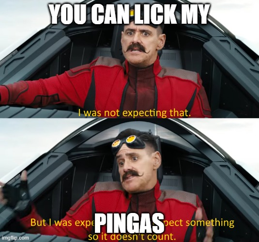 Eggman: "I was not expecting that" | YOU CAN LICK MY; PINGAS | image tagged in eggman i was not expecting that | made w/ Imgflip meme maker