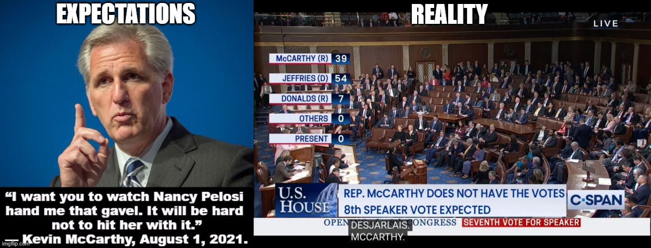 Kevin mccarthy | REALITY; EXPECTATIONS | image tagged in speaker,kevin mccarthy | made w/ Imgflip meme maker