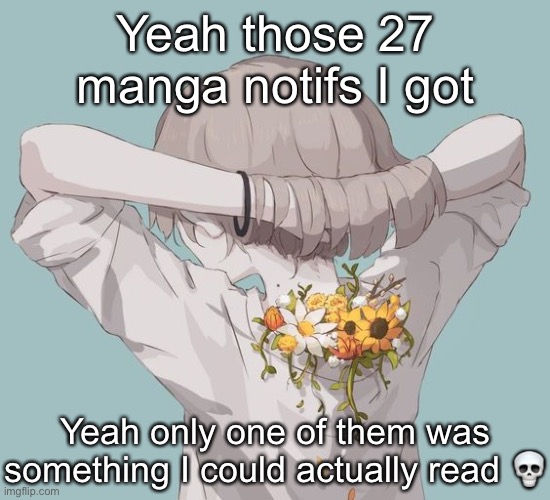 avogado6 | Yeah those 27 manga notifs I got; Yeah only one of them was something I could actually read 💀 | image tagged in avogado6 | made w/ Imgflip meme maker