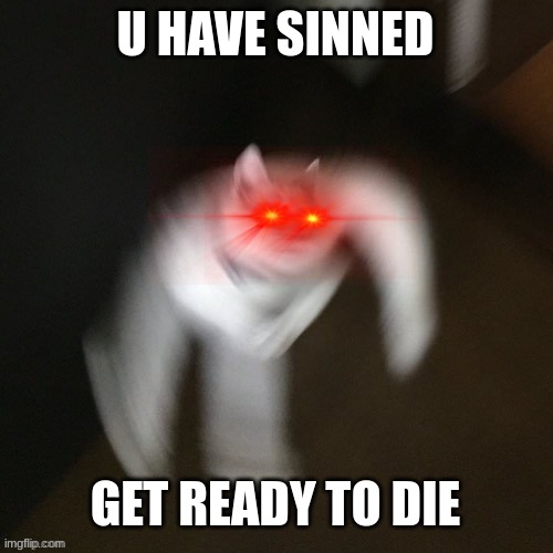 sin | U HAVE SINNED; GET READY TO DIE | image tagged in angry cursed cat boi | made w/ Imgflip meme maker