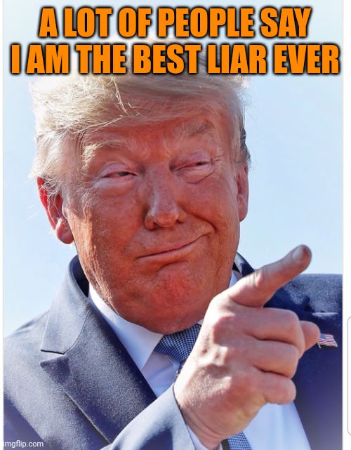Trump pointing | A LOT OF PEOPLE SAY I AM THE BEST LIAR EVER | image tagged in trump pointing | made w/ Imgflip meme maker
